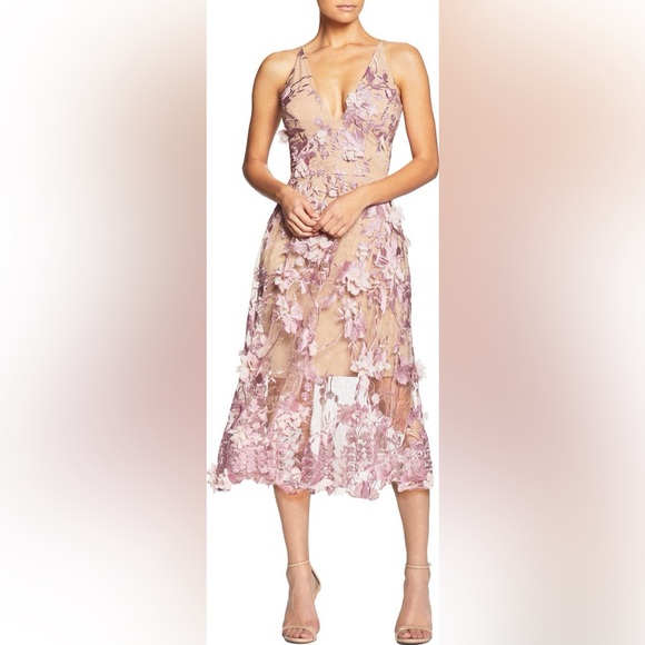 NWT Dress the Population Audrey Embroidered Fit & Flare Dress size large - Picture 1 of 12